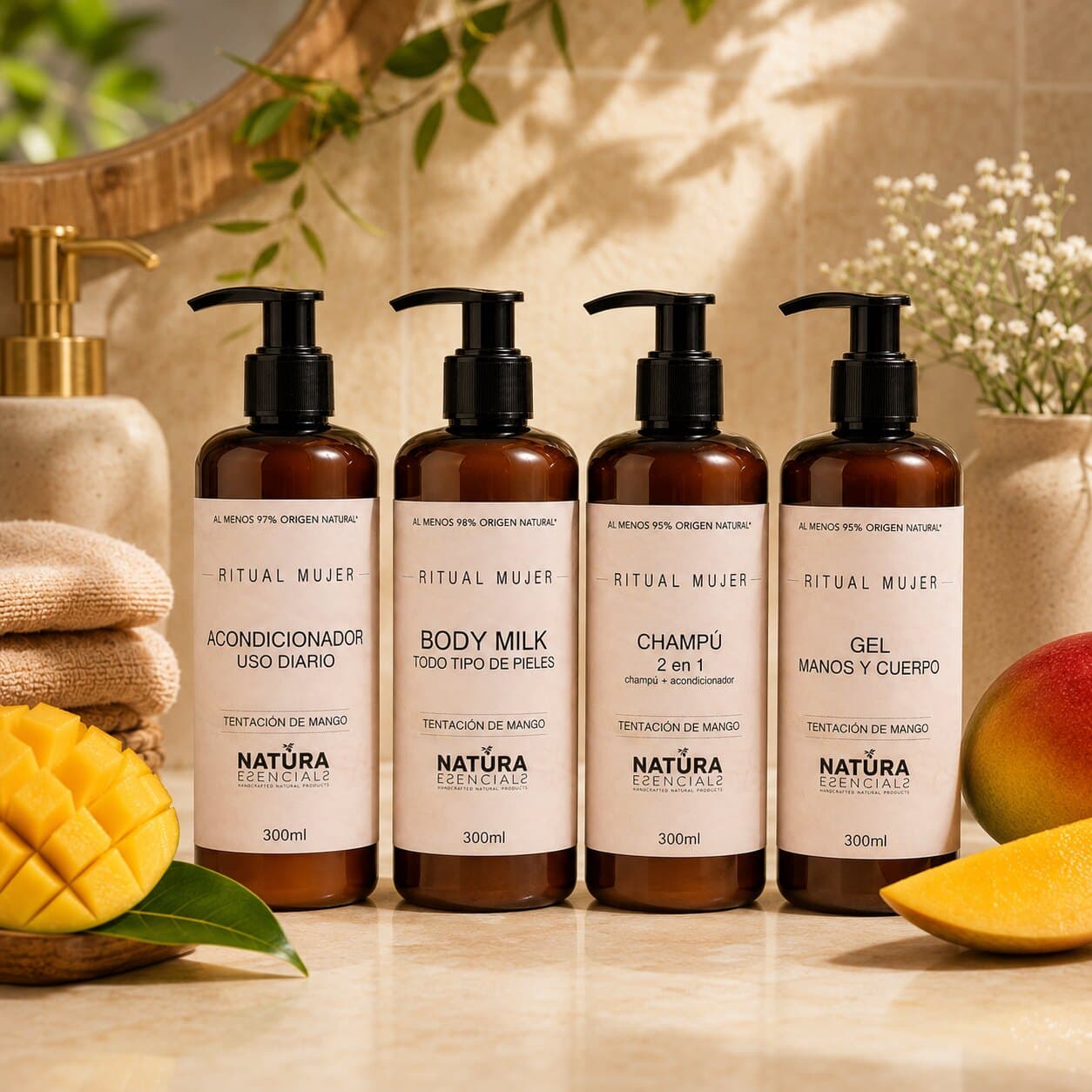 Cosmética Natura Esencials en el baño